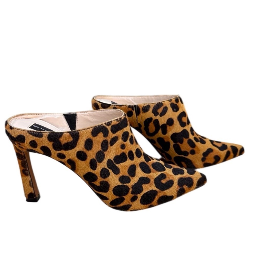 Steven by Steve Madden Flower-L Leopard Calf Hair Mules Pointed Toe Heels 6.5M